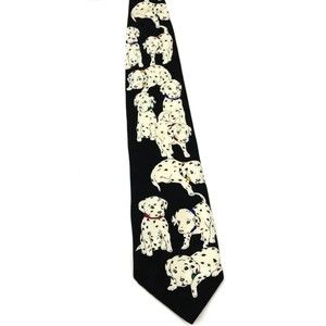 ADDICTION Dalmatian Dogs Tie Puppies Pets Paws Black Silk Handmade Korea Necktie
